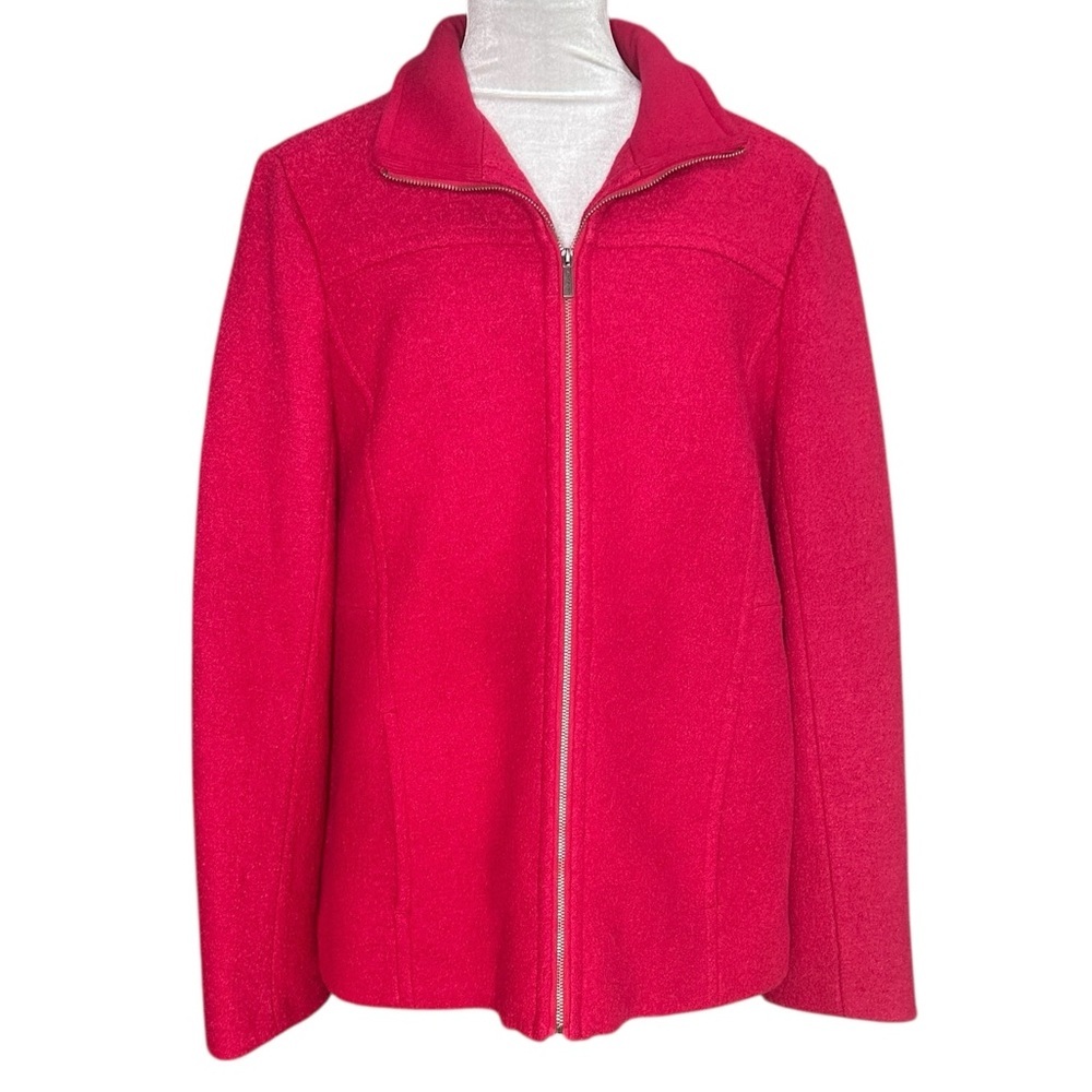 Lands' End Women's Wool Blend Boucle
Dark Pink Zip Up Jacket. Size 12